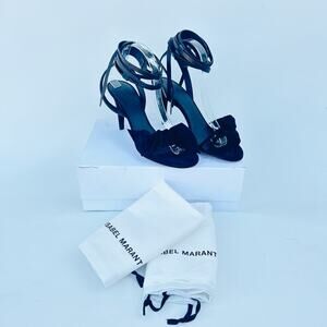 New Isabel Marant Akynn Suede Black Velvet Bow Heels Pumps 41 Leather Box 11